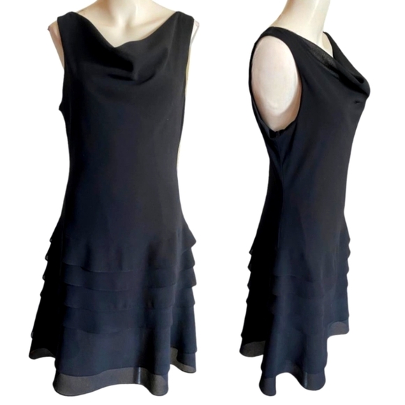Joseph Ribkoff Dress Sheath Sleeveless Tiered Ruffle ALine Chiffon Black 10 - Picture 1 of 4